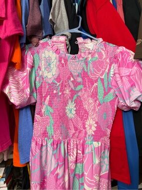 Peach Love Floral Maxi Dress in Pink & Green Size Small Like New